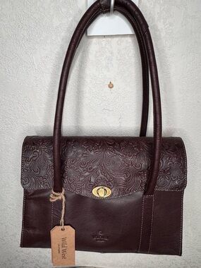 Wild West Dark Brown handmade & Hand tooled,floral design,Turnlock,shoulder bag